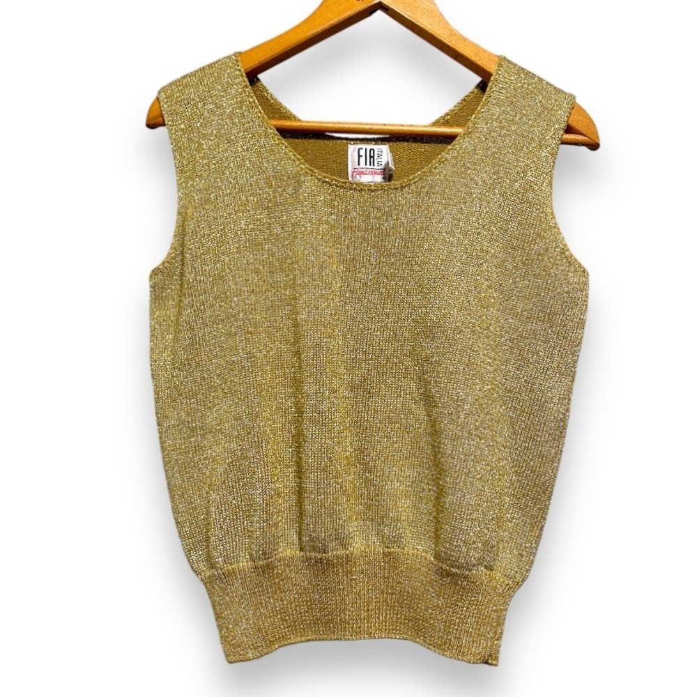 Vintage 80s Fia Italia Handloomed Gold Sweater Vest Women’s Size Small Party
